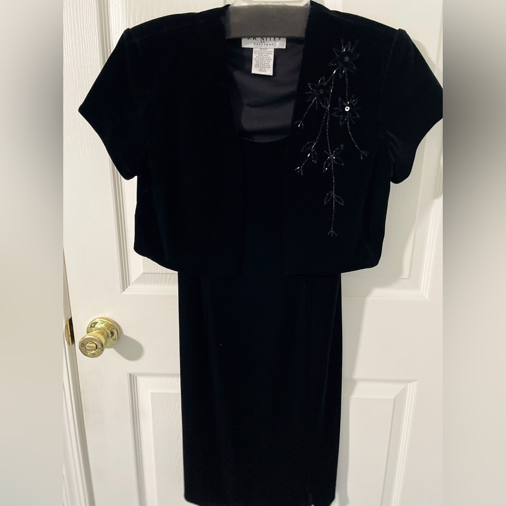Elegant Black Velvet Dress with Embellished Jacket